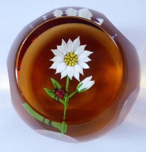SCOTTISH Limited Edition 1990 Caithness Paperweight DAISY & LADYBIRD by William Manson. Signed to the base