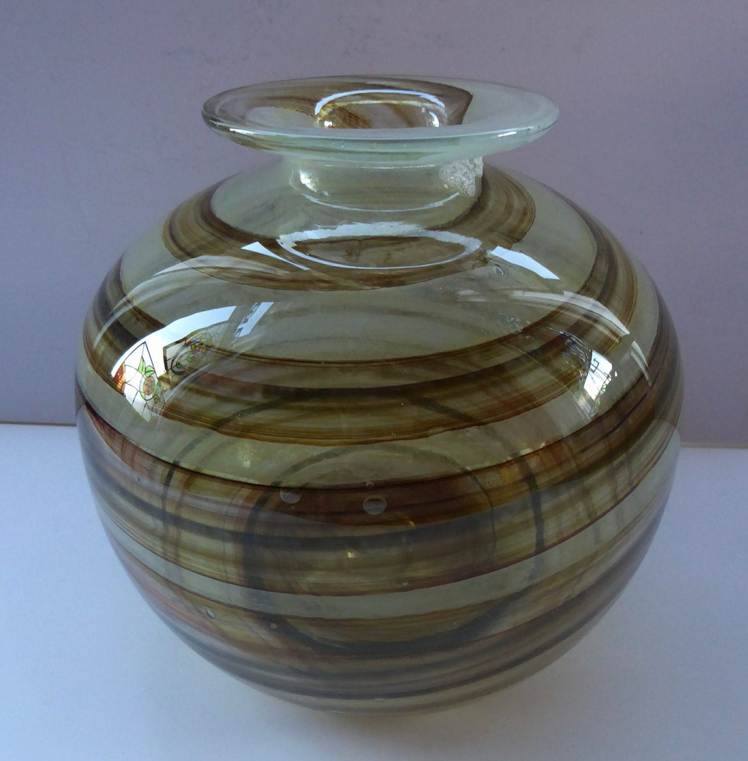 Isle of Wight Studio Glass  by Michael Harris, c 1970. LARGE Tortoiseshell Globular Vase