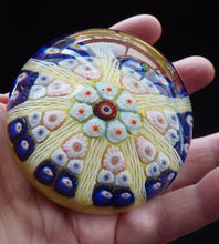 Load image into Gallery viewer, Beautiful VASART Scottish Glass Paperweight with 8 Spokes; with yellow ground, latticino canes &amp; millefiori
