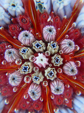 Load image into Gallery viewer, (SR) Beautiful VASART Scottish Glass Paperweight with 8 Spokes; with red ground ground, latticino canes &amp; millefiori

