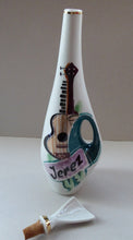 Load image into Gallery viewer, Vintage 1960s Amorphic White Porcelain Drinks / Cocktails Bottle or Decanter. JEREZ: Embellished with image of Spanish Guitar
