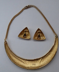 Vintage 1980s MONET Gold Tone & Purple Choker Necklace with Matching Ear-rings