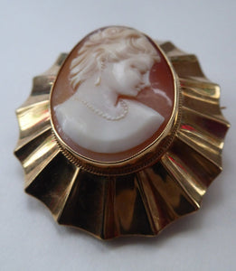 Vintage 9ct gold Shell Cameo Brooch London Hallmark