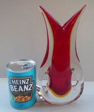 Load image into Gallery viewer, LARGE 1960s Murano SOMMERSO Red and Yellow Cased Glass Vase. Holes to Side. Height 9 3/4 inch
