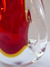Load image into Gallery viewer, LARGE 1960s Murano SOMMERSO Red and Yellow Cased Glass Vase. Holes to Side. Height 9 3/4 inch
