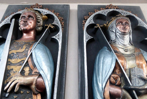 Plaster DANISH ROYALTY Plaques. Unusual Vintage 1970s Pair of Medieval Style Wall Plaques