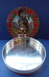 1960s Vintage SCOTTISH SHORTBREAD Tin with Tartan background with Central Piper Motif