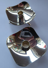 Load image into Gallery viewer, TWO / MATCHING PAIR of Danish Square Shaped Small Silver Plate Taper Berg Candle Holders
