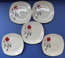Load image into Gallery viewer, MIDWINTER. Set of FIVE Pretty 1960s Side Plates; 7 1/2 inches. Red Rose Motif. CARMEN Pattern
