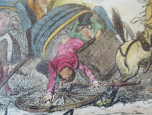 Load image into Gallery viewer, Original FRAMED 1835 Antique GEORGIAN Satirical Print / Etching by George Cruikshank. The Comforts of a Cabriolet
