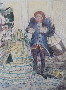 Original FRAMED 1835 Antique GEORGIAN Satirical Print / Etching by George Cruikshank. Le Retour de Paris