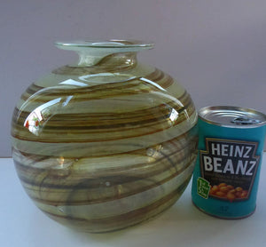 Isle of Wight Studio Glass  by Michael Harris, c 1970. LARGE Tortoiseshell Globular Vase