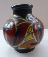 Load image into Gallery viewer, Pretty Art Deco Design. Plazuid Gouda Holland Vase. RARE Verat Pattern; c 1930
