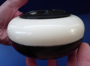 Very Rare Art Deco Early Plastic Box / Powder Bowl. The top section is white & the bottom half is black