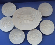 Load image into Gallery viewer, MERMAIDS. 1930s Art Deco MODERN STYLISTS Set of Seven Early Hard Plastic Serving Plates
