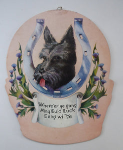 Genuine 1950s Scottish Cardboard Wall Calendar: Featuring a Scottie Dog, with his Head Through a Lucky Horse Shoe
