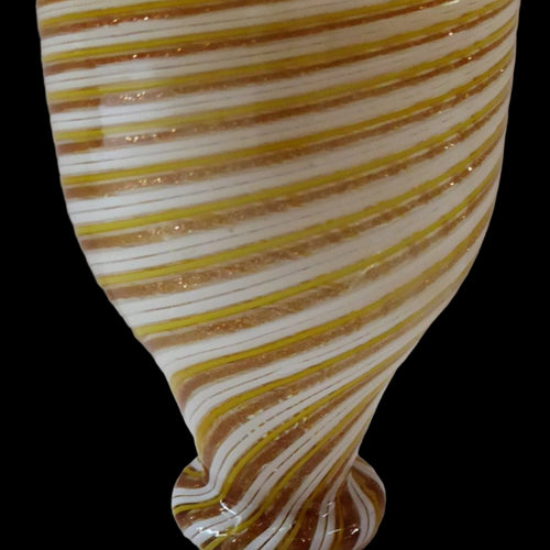 SALVIATI Latticino Murano Glass Beaker. Vintage ITALIAN Art Glass with White Ribbons & Gold Aventurine