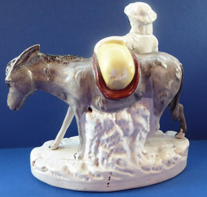 19th Century Staffordshire Figurine. Rare Antique  SAND Model of a  Lady with a Grey Donkey, Gathering Sand into Sandbags