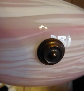 LARGE ART DECO Hanging Goldfish Bowl Lampshade. Pink Swirls Glass with Bronze Mounts & Magnificent Chains