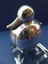 Load image into Gallery viewer, ART DECO Chrome Duck Inkwell on Faceted Clear Glass Base. Lovely Stylised Model - and Most Unusual
