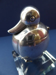 ART DECO Chrome Duck Inkwell on Faceted Clear Glass Base. Lovely Stylised Model - and Most Unusual