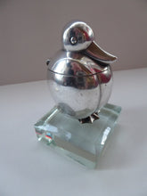 Load image into Gallery viewer, ART DECO Chrome Duck Inkwell on Faceted Clear Glass Base. Lovely Stylised Model - and Most Unusual
