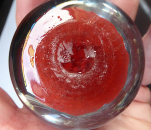(SR) Beautiful VASART Scottish Glass Paperweight with 8 Spokes; with red ground ground, latticino canes & millefiori