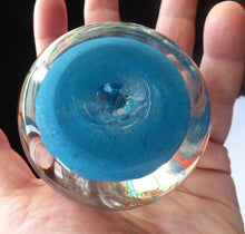 Load image into Gallery viewer, Beautiful VASART Scottish Glass Paperweight with 9 Spokes; with powder blue ground, latticino canes &amp; millefiori
