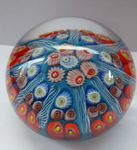 Load image into Gallery viewer, Beautiful VASART Scottish Glass Paperweight with 9 Spokes; with powder blue ground, latticino canes &amp; millefiori
