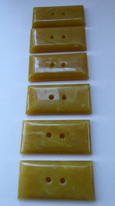 1930s ART DECO Amber Butterscotch Colour Bakelite LARGE Buttons. Rare Matching Set of Six Oblong Buttons