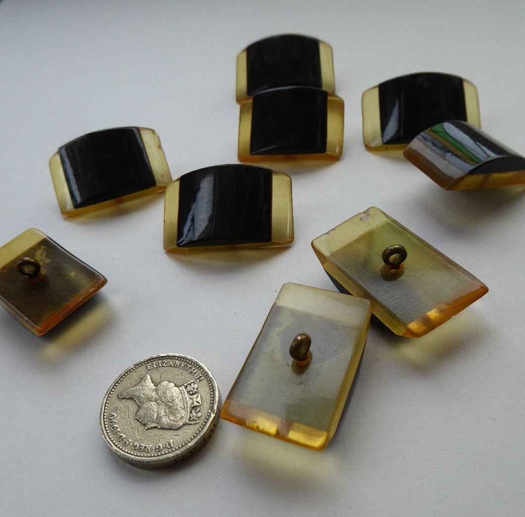 Rare Set of  Ten Art DECO Two Tone LUCITE / PERSPEX Buttons