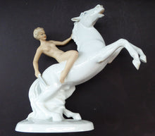 Load image into Gallery viewer, Fine WALLENDORF PORZELLAN Art Deco Style Large Figurine of a Nude Lady Warrior Riding a White Horse. PRISTINE

