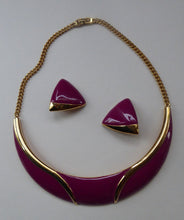 Load image into Gallery viewer, Vintage 1980s MONET Gold Tone &amp; Purple Choker Necklace with Matching Ear-rings
