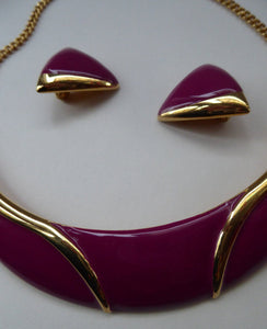 Vintage 1980s MONET Gold Tone & Purple Choker Necklace with Matching Ear-rings