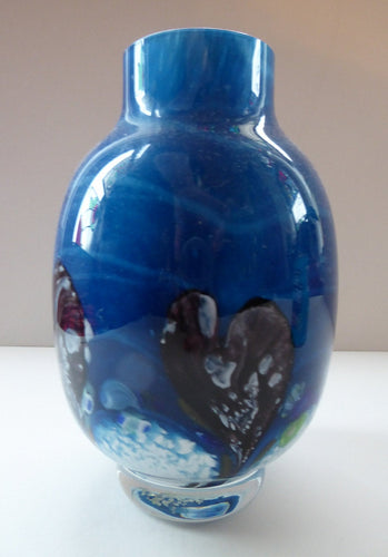 Tall Blue Caithness Glass Cadenza Hearts Vase by Colin Terris
