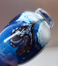 Load image into Gallery viewer, Tall Blue Caithness Glass Cadenza Hearts Vase by Colin Terris
