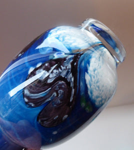 Tall Blue Caithness Glass Cadenza Hearts Vase by Colin Terris