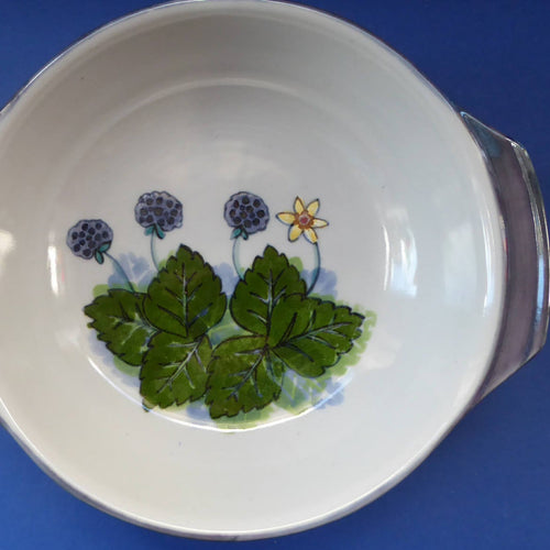 Vintage WILD BERRIES Design Serving Bowl with Lug Handles by Highland Stoneware. Hand Decorated 