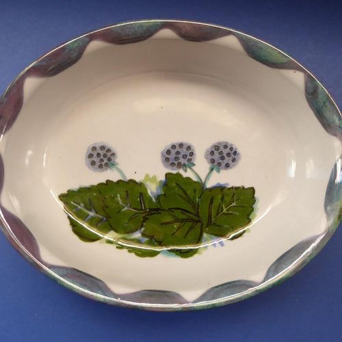 Large SCOTTISH Vintage WILD BERRIES Design Oval Shaped Serving Bowl by Highland Stoneware, Scotland. Hand Decorated 