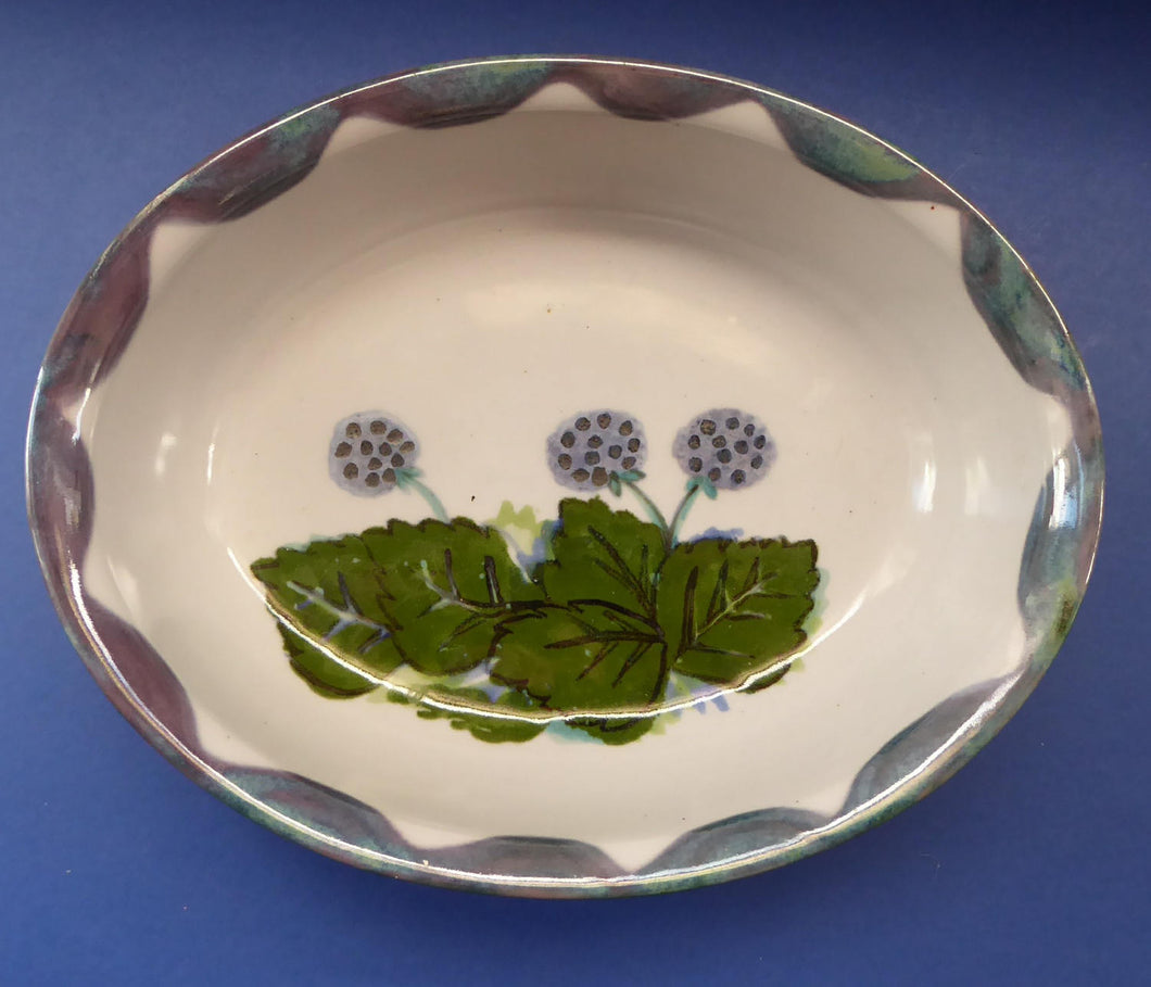 Large SCOTTISH Vintage WILD BERRIES Design Oval Shaped Serving Bowl by Highland Stoneware, Scotland. Hand Decorated (A)