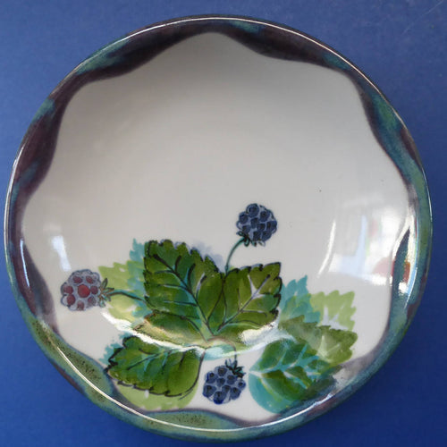 SCOTTISH Vintage WILD BERRIES Design Shallow Bowl by Highland Stoneware, Scotland. Hand-Decorated