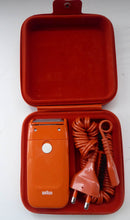 Load image into Gallery viewer, Orange Braun Electric Shaver, 1970s. Complete with original brush &amp; in its own orange velvet lined carrying case
