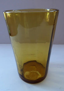 Amber WHITEFRIARS Glass Vertical Ribbed LARGE Tumbler Vase. 8 Inches in height. Excellent Condition