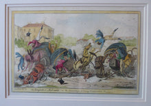 Load image into Gallery viewer, Original FRAMED 1835 Antique GEORGIAN Satirical Print / Etching by George Cruikshank. The Comforts of a Cabriolet
