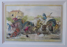 Load image into Gallery viewer, Original FRAMED 1835 Antique GEORGIAN Satirical Print / Etching by George Cruikshank. The Comforts of a Cabriolet

