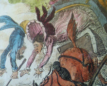 Load image into Gallery viewer, Original FRAMED 1835 Antique GEORGIAN Satirical Print / Etching by George Cruikshank. The Comforts of a Cabriolet
