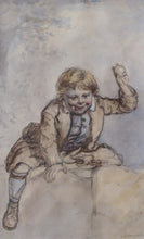 Load image into Gallery viewer, Victorian Drawing of a Boy in a Kilt Throwing Apples by S. Edmonston
