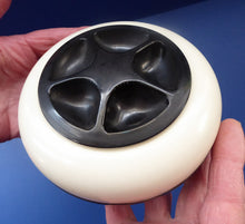 Load image into Gallery viewer, Very Rare Art Deco Early Bakelite Box / Powder Bowl. The top section is white &amp; the bottom half is black
