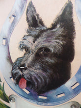 Load image into Gallery viewer, Genuine 1950s Scottish Cardboard Wall Calendar: Featuring a Scottie Dog, with his Head Through a Lucky Horse Shoe
