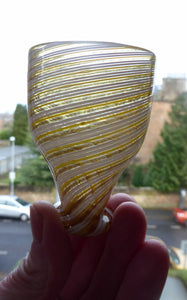 SALVIATI Latticino Murano Glass Beaker. Vintage ITALIAN Art Glass with White Ribbons & Gold Aventurine